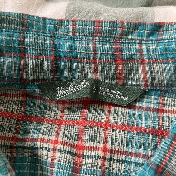 Woolrich Pearl Snap Shirt Womens L Blue Plaid Western Cowgirl Rodeo - Picture 6 of 8
